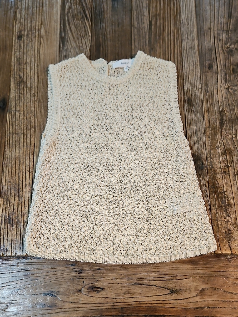 Ba&sh Pira Sleeveless Open Crochet Knit Cream Top Blouse Size M Like New